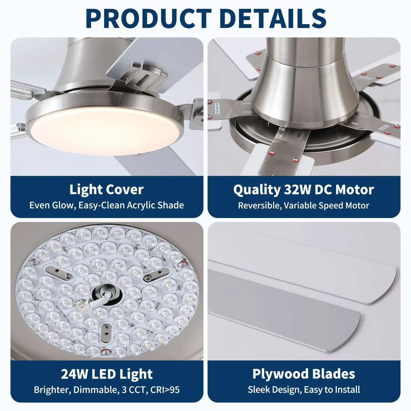 Flush Mount Ceiling Fans With LED Light And Remote Control, 5 Blades by HouseOfZazla