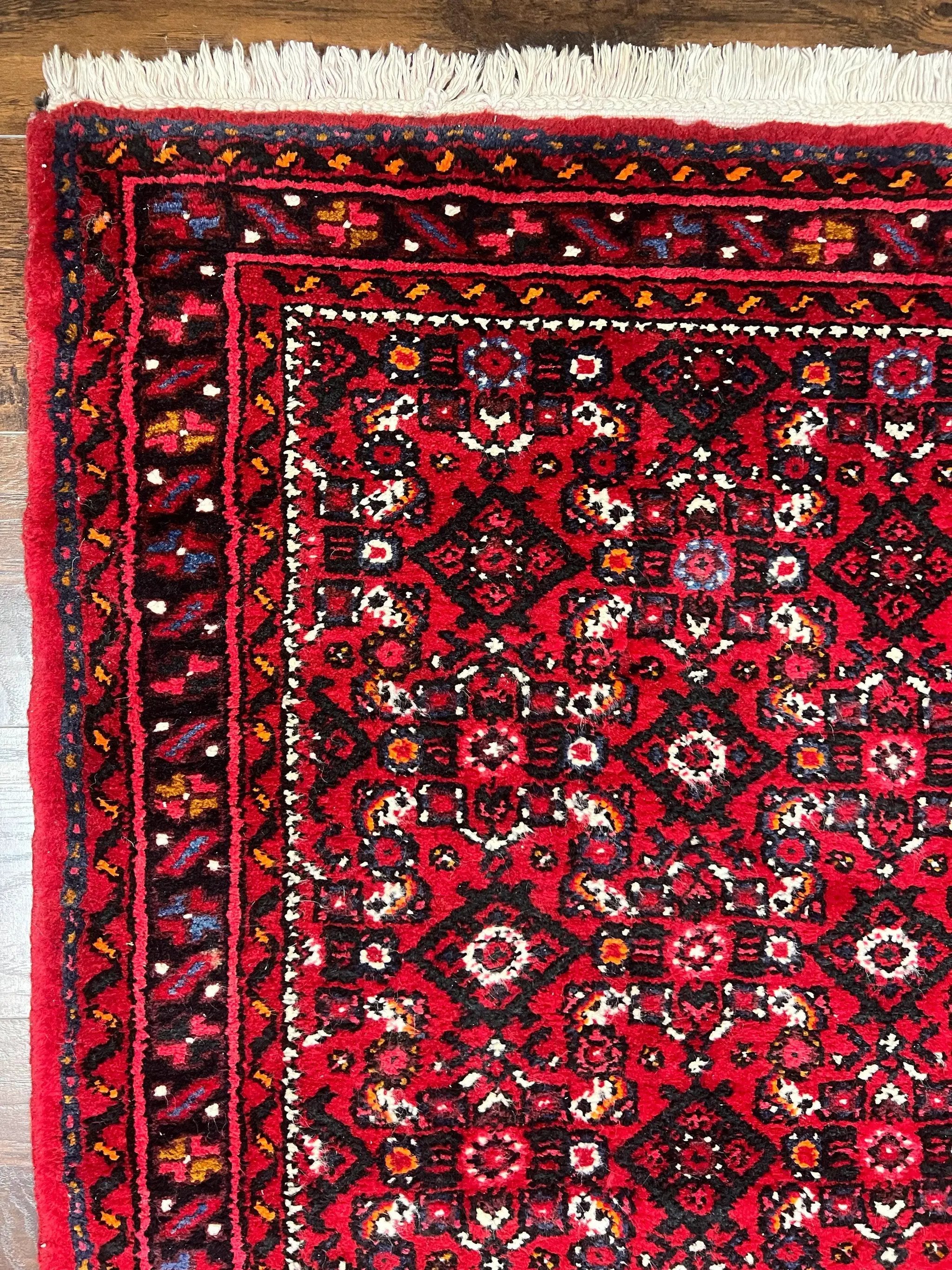 Persian Runner Rug 3 x 16, Wool Handmade Long Antique Hamadan Oriental Rug for Hallway, Red Tribal Rug, Allover Pattern, 3x16 Runner Rug by Jewel Rugs