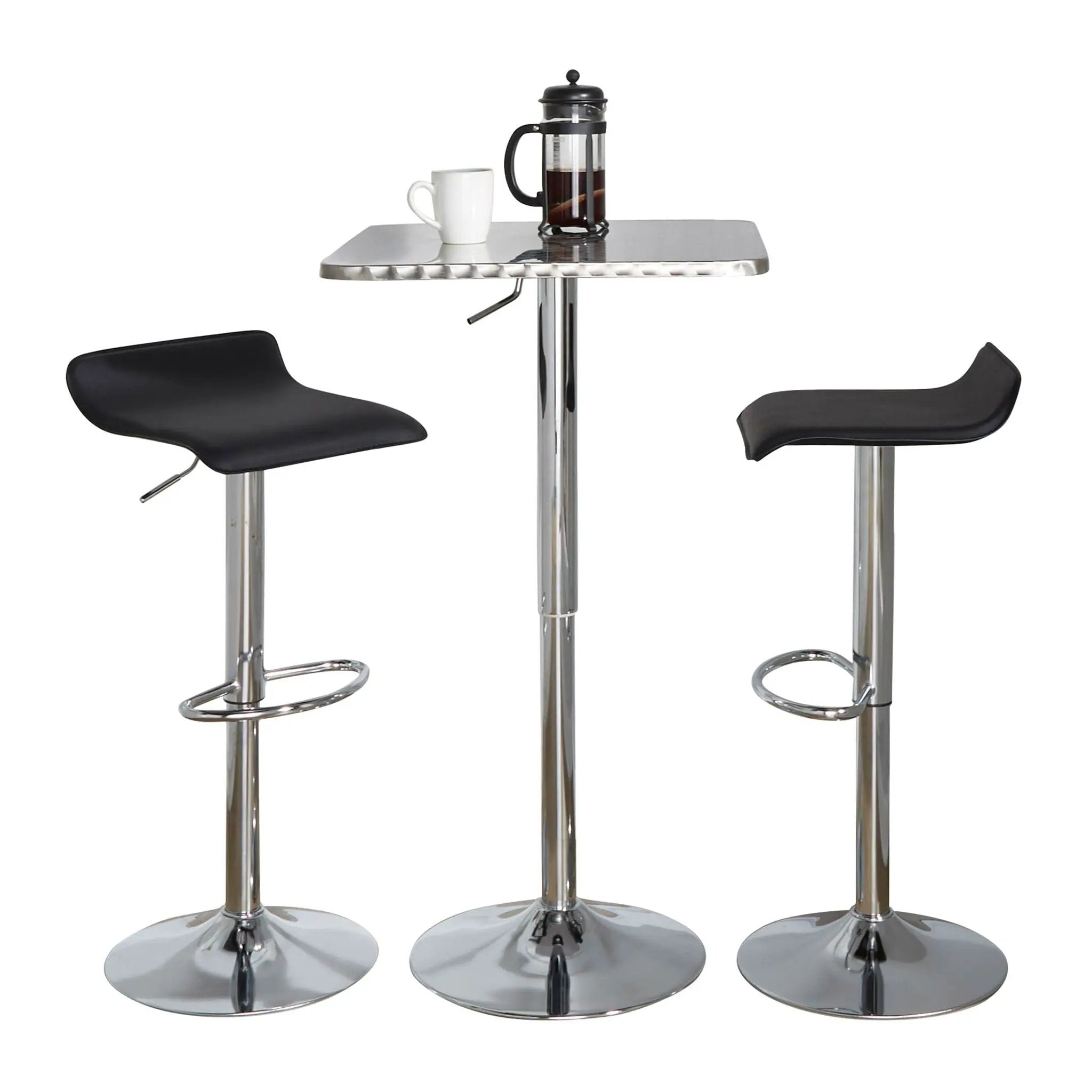 Ale - 3 Piece Bar Set Bistro Square Contemporary Adjustable Oval Footrest by HouseOfZazla