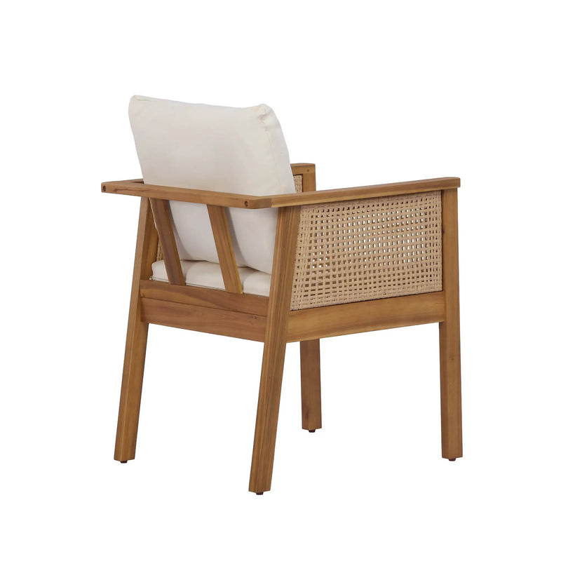 7 Pieces Acacia Wood Outdoor Dining Set with Cream Cushions and Natural Wicker by HouseOfZazla