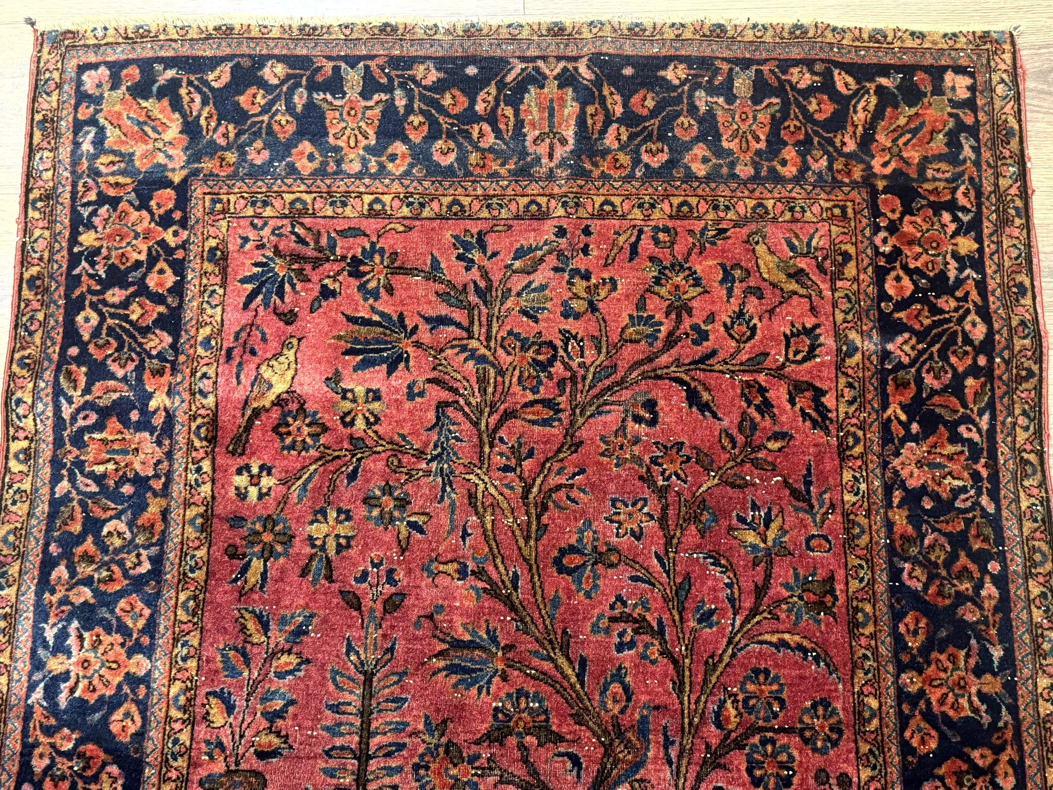 Antique Persian Tree of Life Rug 3x5, Manchester Wool, Bird Pictorials, Fine 240 KPSI, Red Navy Blue by Jewel Rugs