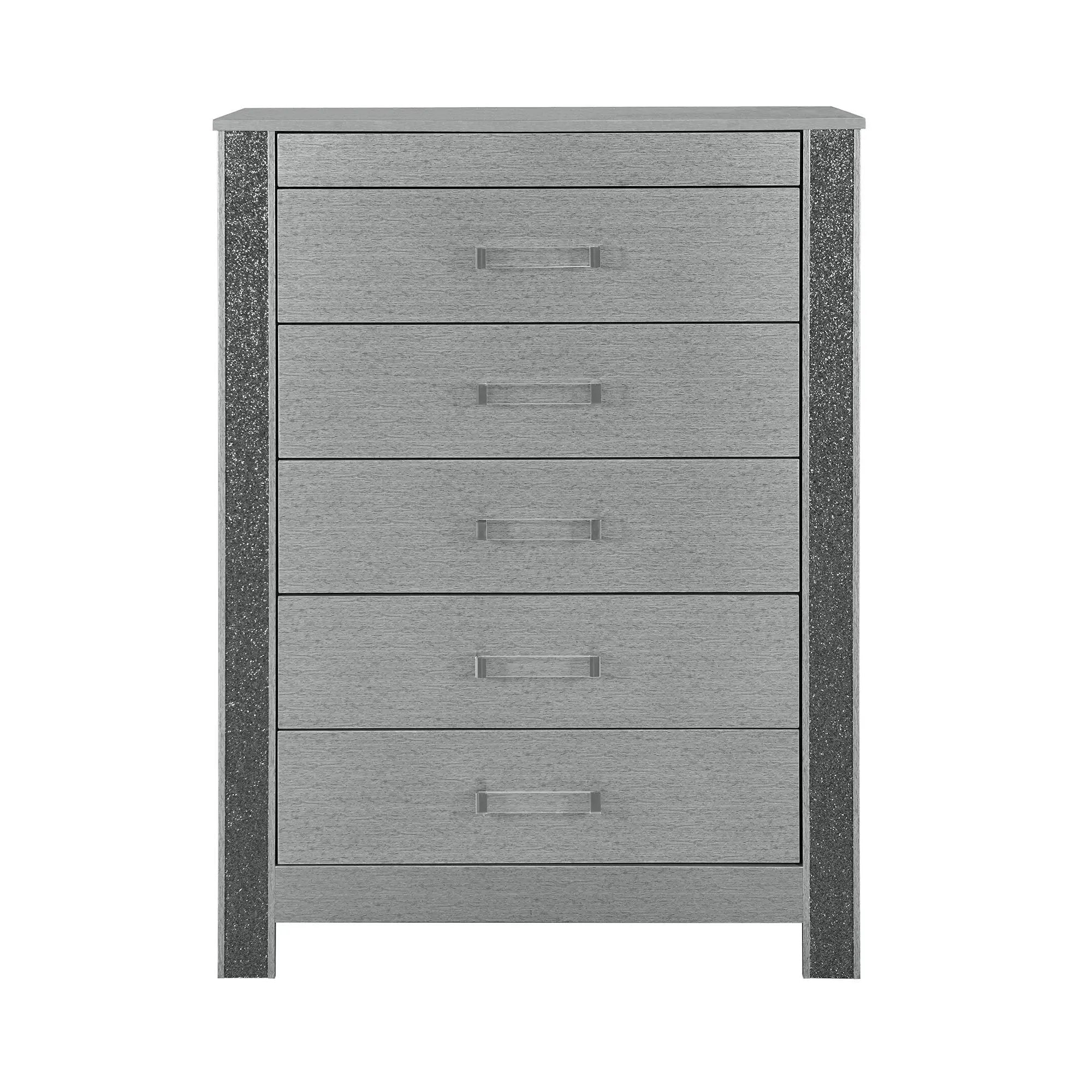 Lorenzo - Chest With Hidden Jewelry Compartment And Bar Handle - Silver by Unique Piece Furniture