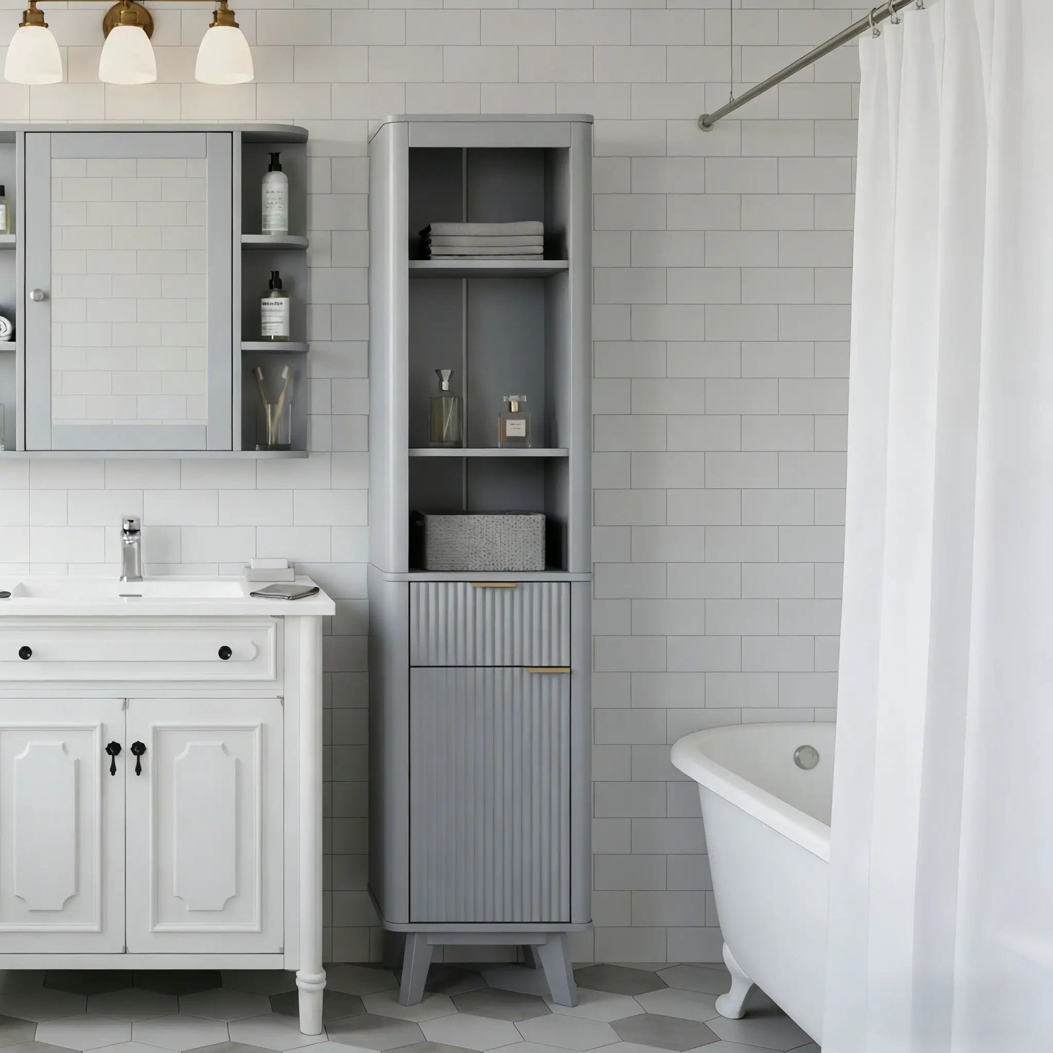 Tall Bathroom Storage Cabinet With Adjustable Shelves And 1 Drawer & Door by HouseOfZazla