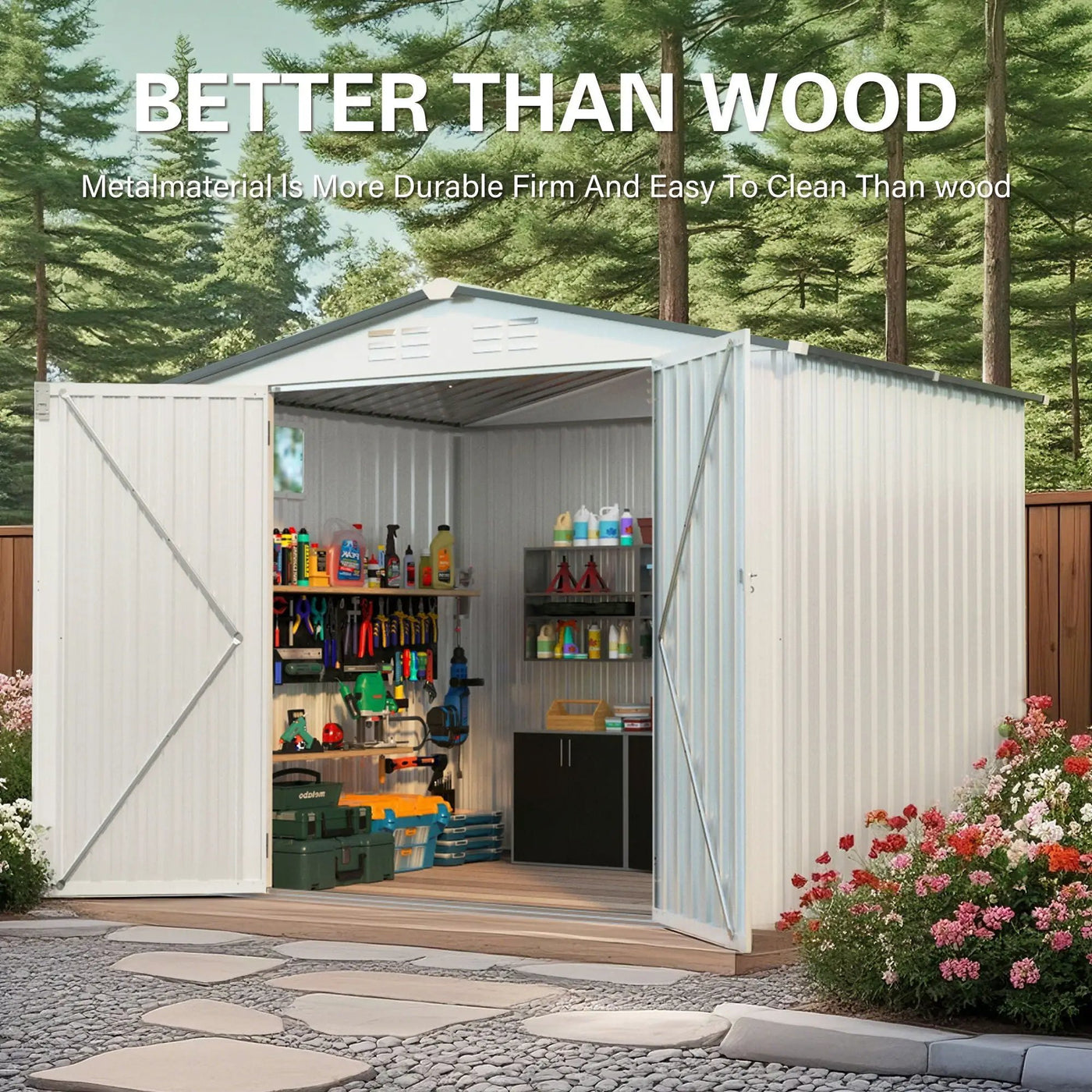 Garden Tool Shed Metal Storage Shed With Peaked Roof Waterproof Lockable Door by HouseOfZazla