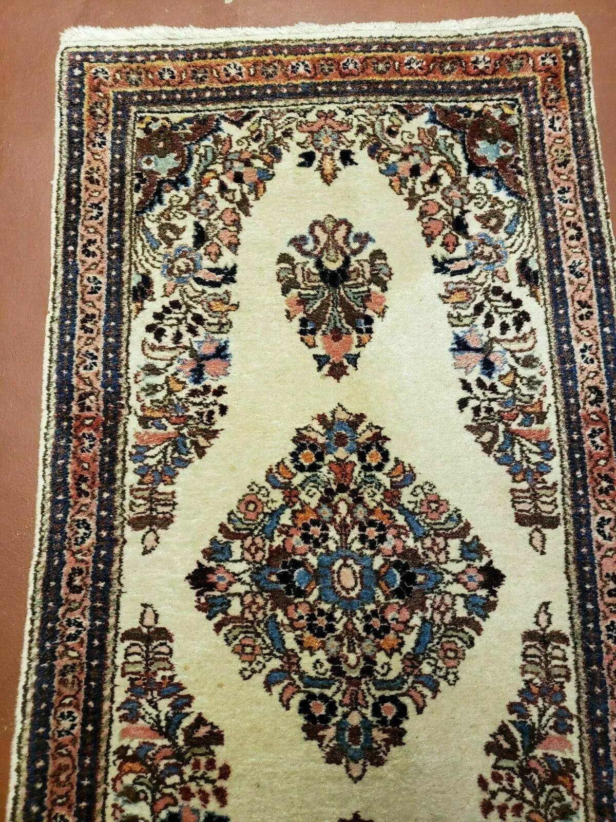2' 7" X 4' Vintage Handmade Indian Medallion Wool Floral Beige Rug by Jewel Rugs