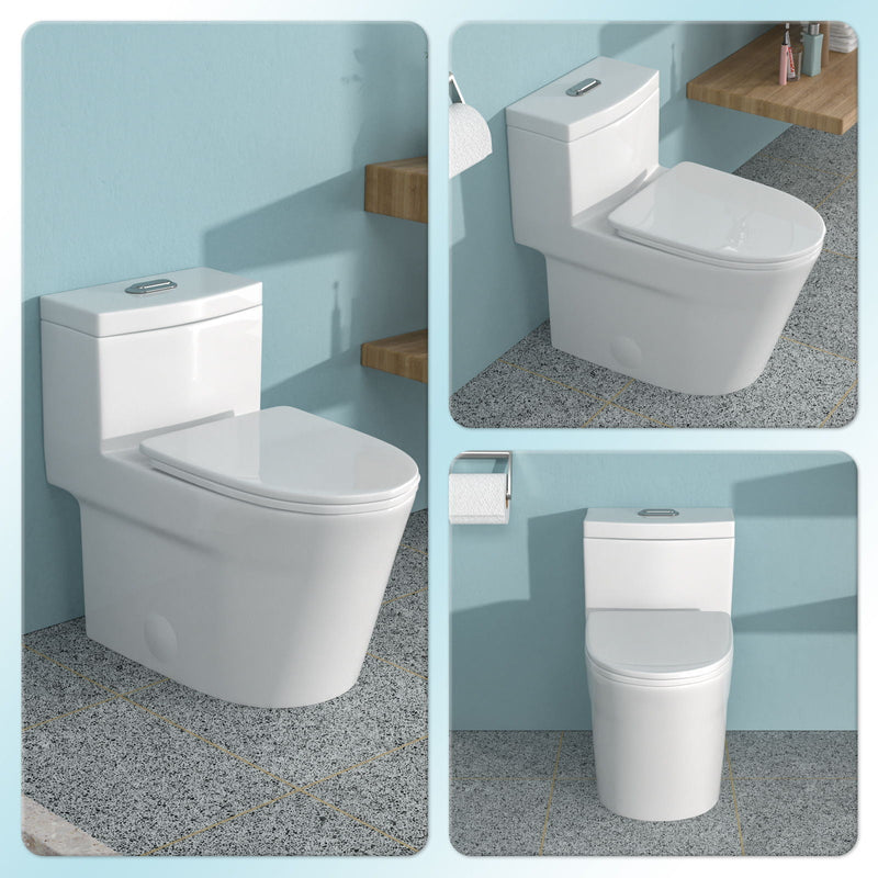 1 Piece Toilet For Bathroom, Dual Flush 1.24 / 1.43 Gpf, Soft Closing Seat - White by HouseOfZazla