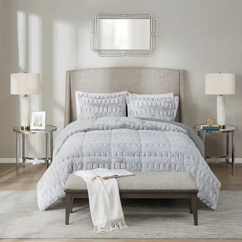Full/Queen Back Print Long Fur Comforter Mini Set by HouseOfZazla