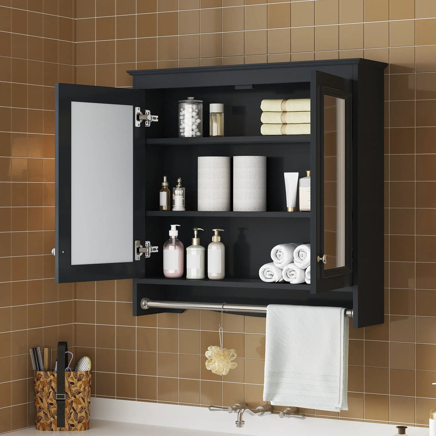 Modern Wall-Mounted Mirror Cabinet With Adjustable Shelves, Soft-Close Doors, High-Definition Mirror by HouseOfZazla