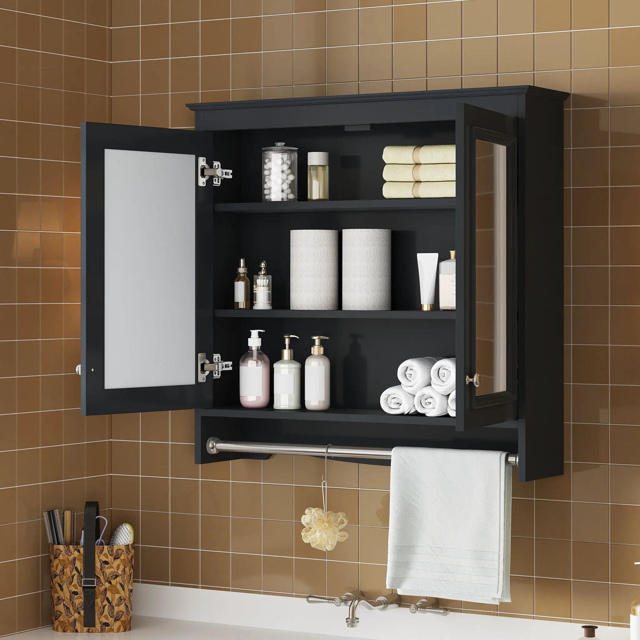 Modern Wall-Mounted Mirror Cabinet With Adjustable Shelves, Soft-Close Doors, High-Definition Mirror by HouseOfZazla