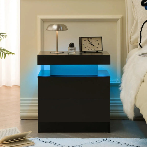 Modern LED Nightstand Bedside Table with 2 Drawers