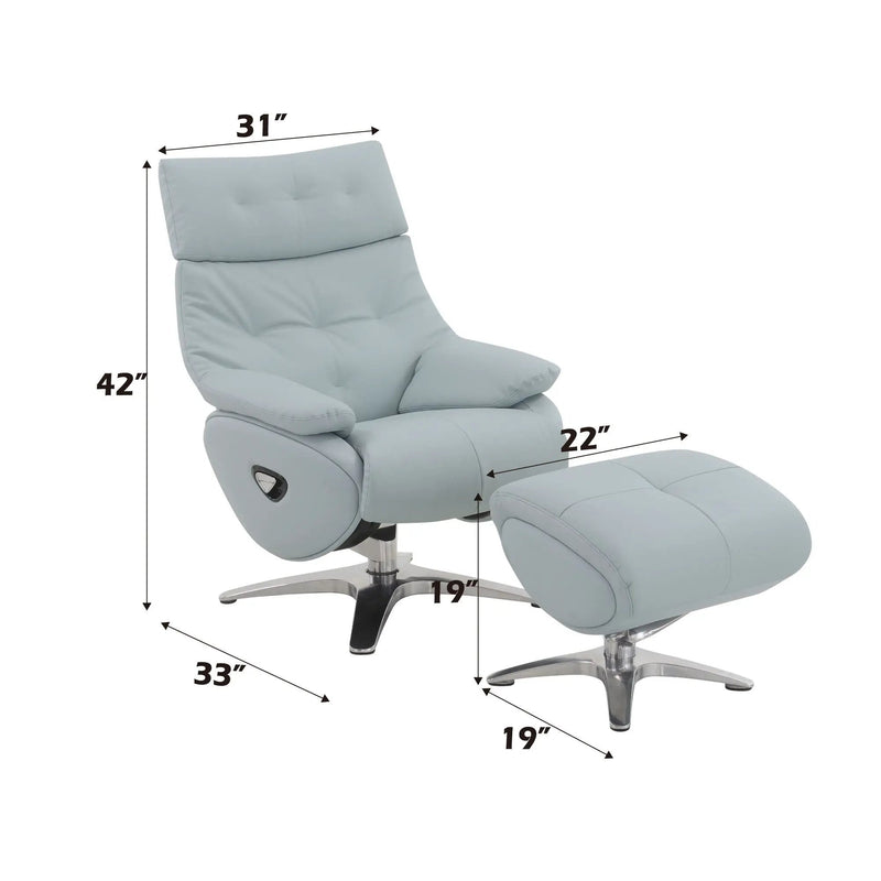 Janella - Top Grain Leather Accent Chair With Swivel & Ottoman - Baby Blue by Unique Piece Furniture