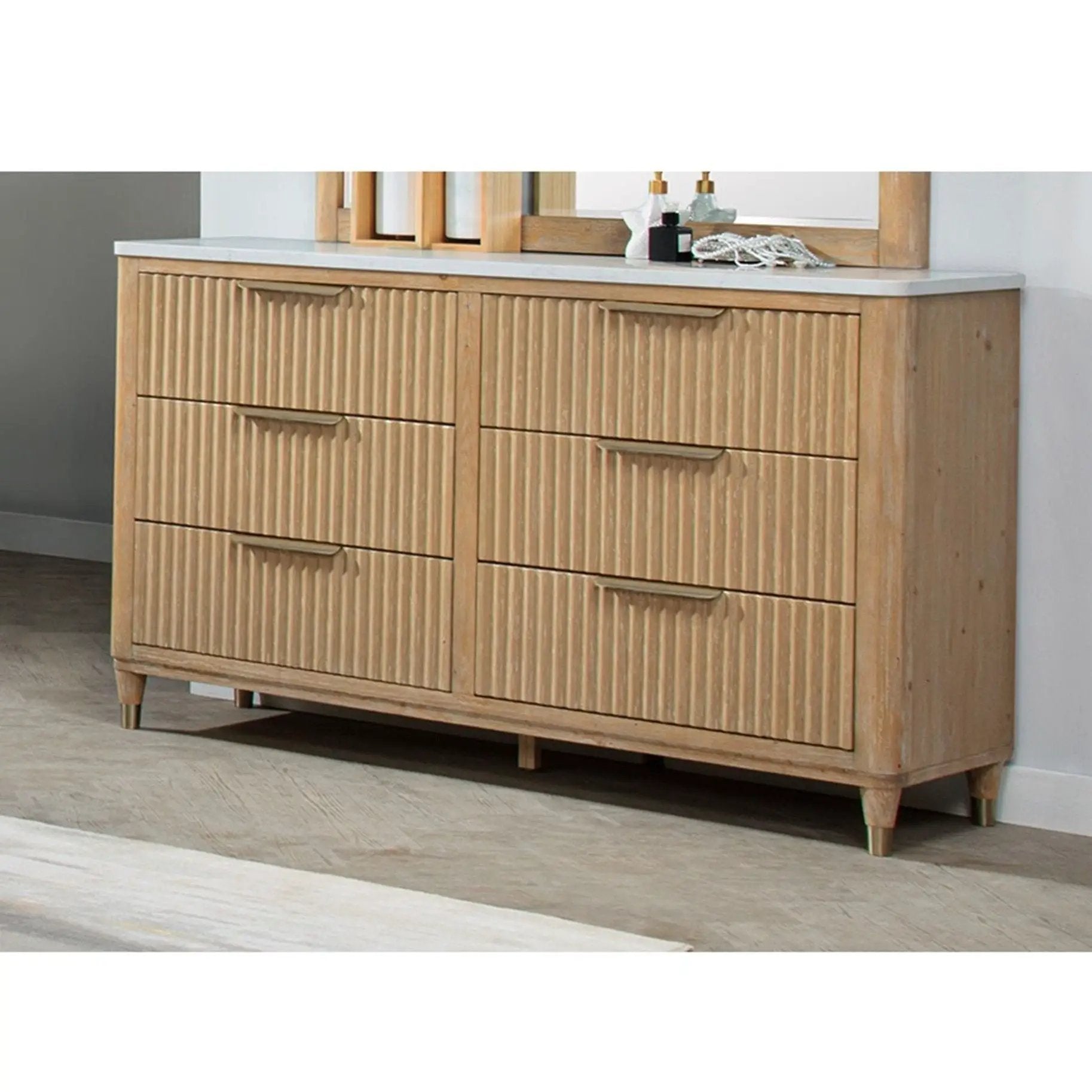 6 Drawers Dresser With Accented Hardware - Natural Wood by Unique Piece Furniture