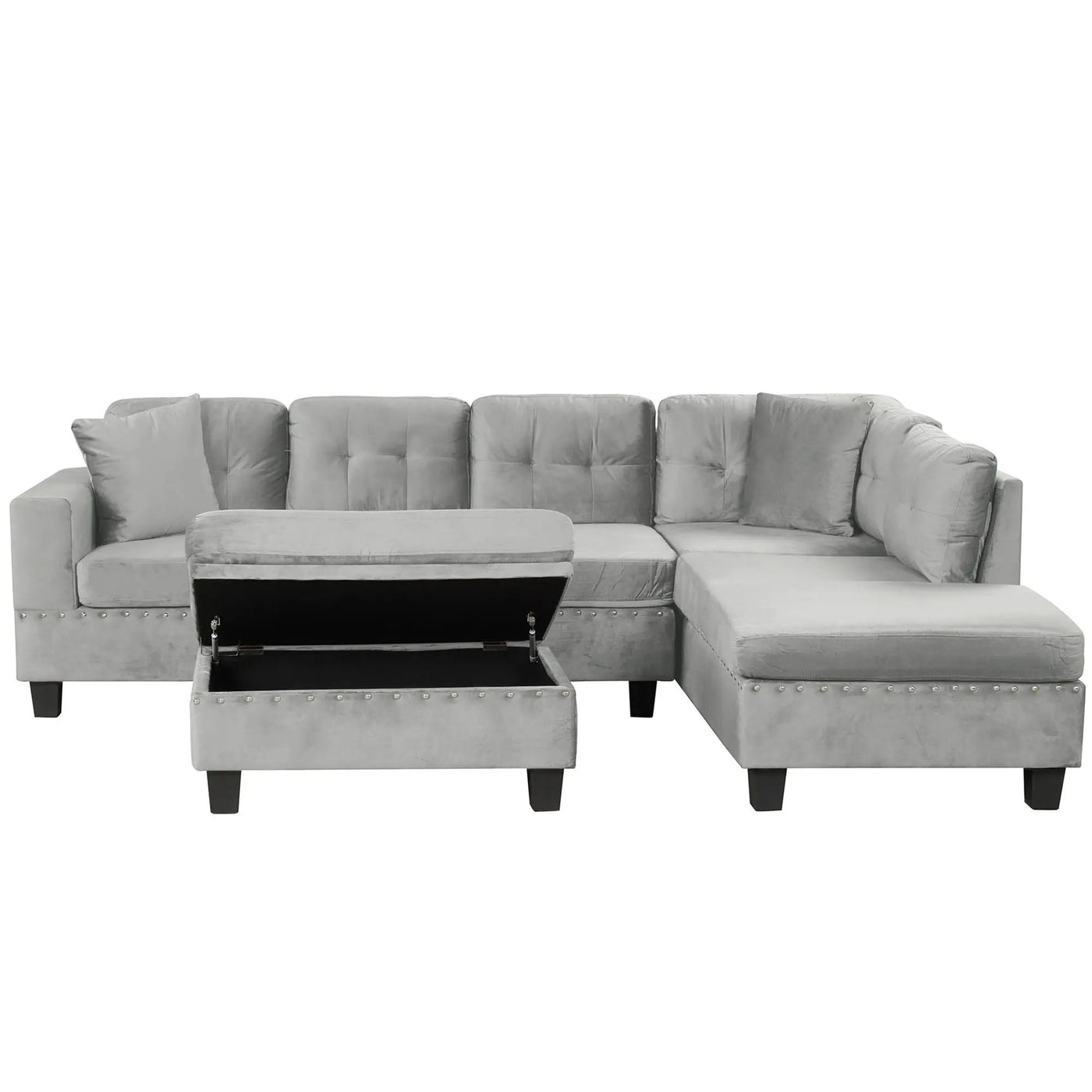 Modern Sectional Sofa With Storage Ottoman, L - Shape Couch With 2 Pillows And Cup Holders by HouseOfZazla