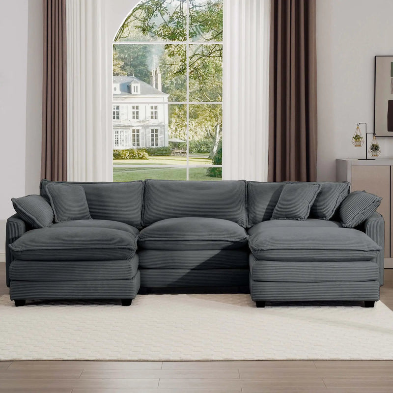 Modern Oversized Modular Cushion Sofa With Ottoman, Low Back, Deep Seating Sofa Set by Unique Piece Furniture