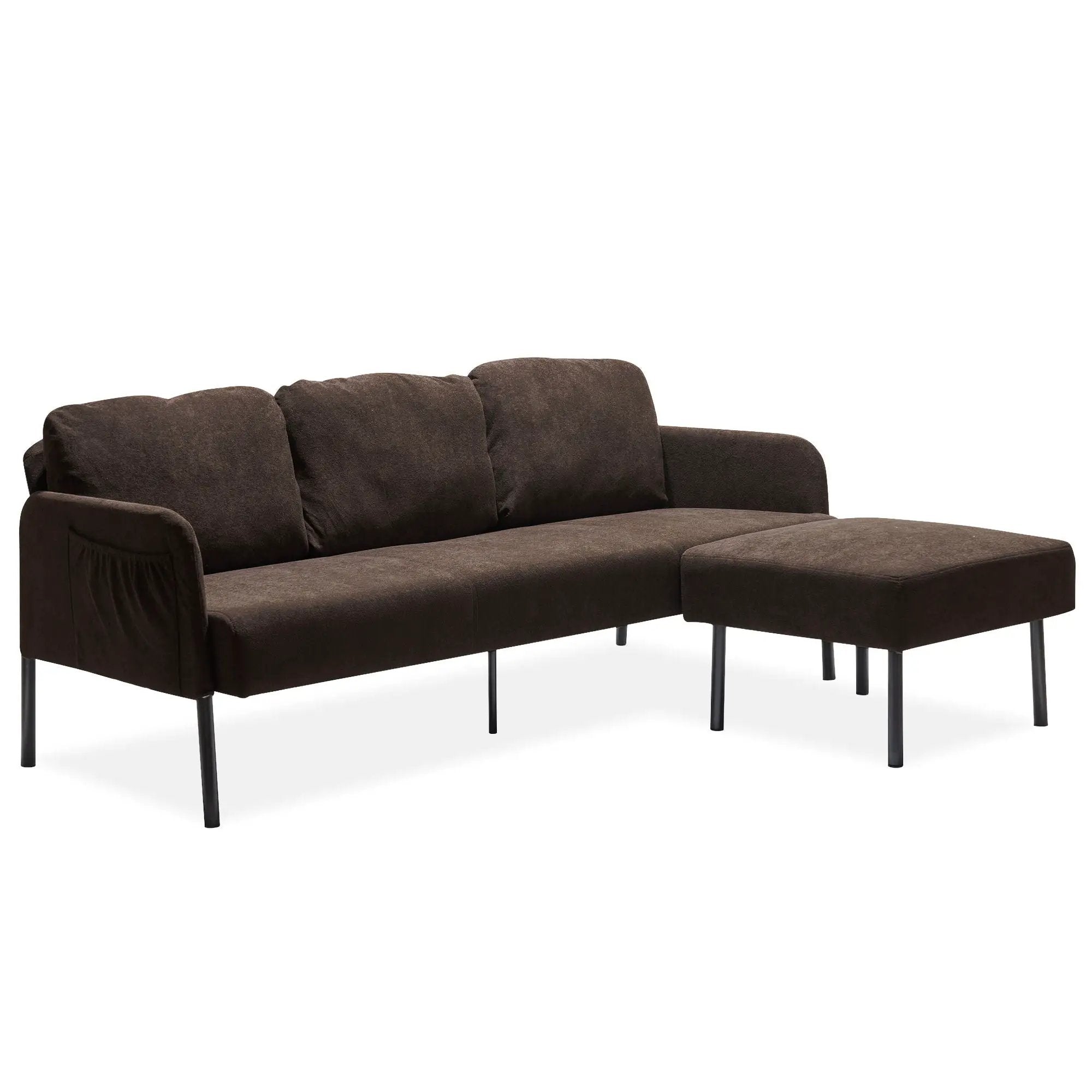 Modern L Shaped 3 Seater Sofa With Ottoman, Upholstered Couch For Small Spaces by Unique Piece Furniture