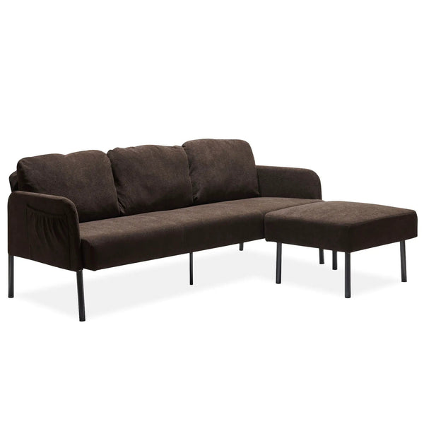 Modern L Shaped 3 Seater Sofa With Ottoman, Upholstered Couch For Small Spaces