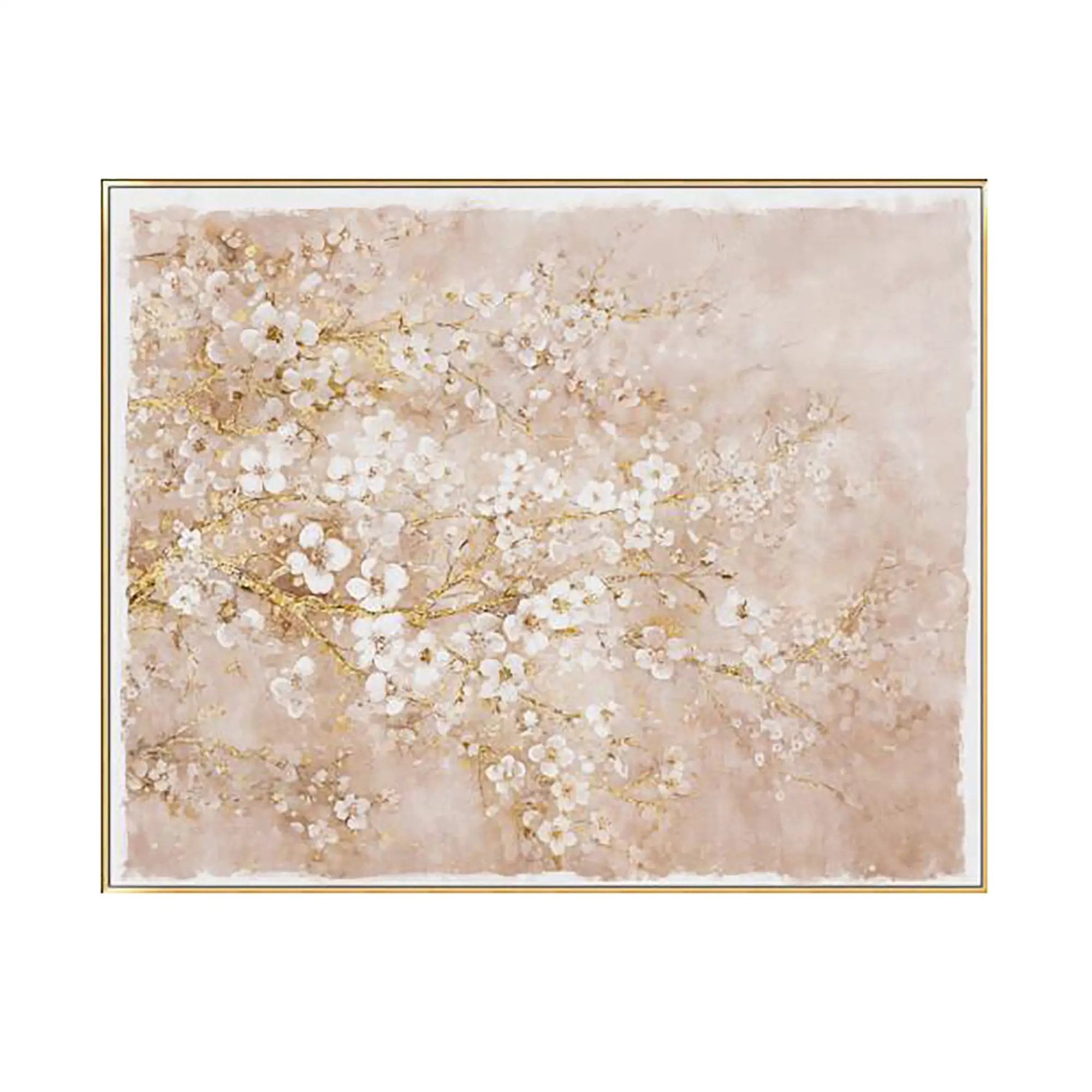 59.1x47.2 Hand-Painted Cherry Blossom Canvas Art with Blush Pink and White Finish by HouseOfZazla