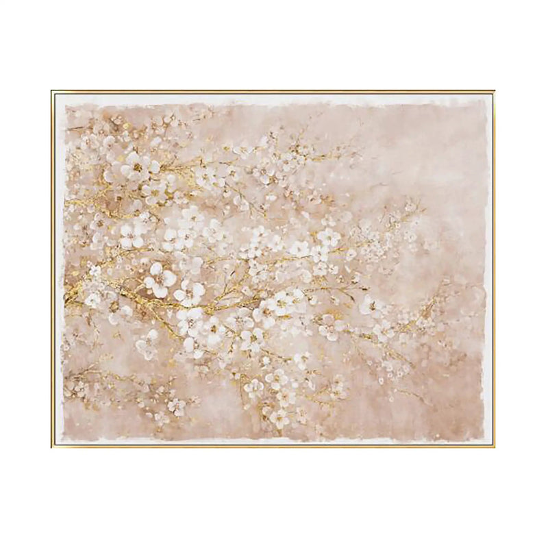 59.1x47.2 Hand-Painted Cherry Blossom Canvas Art with Blush Pink and White Finish by HouseOfZazla