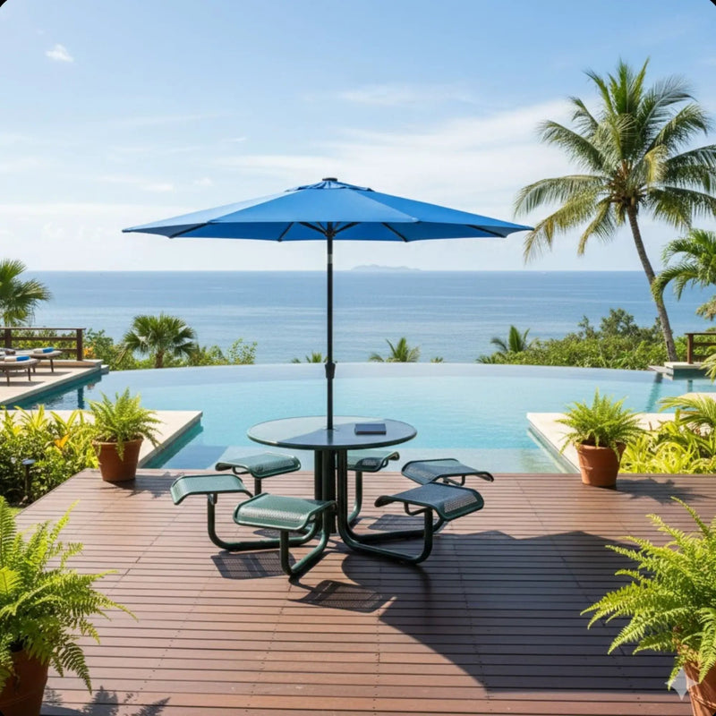 Solar LED Patio Umbrella With Crank Lift And Tilt, 8 Ribs, UV Resistant Canopy For Pool, Backyard & Patio (Without Base) - Blue by HouseOfZazla
