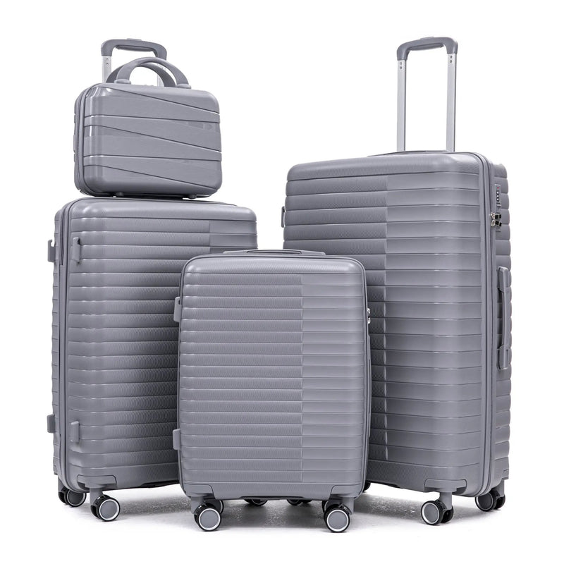 4-Piece PP Spinner Wheel Luggage Set with Cosmetic Case, Light Gray by HouseOfZazla