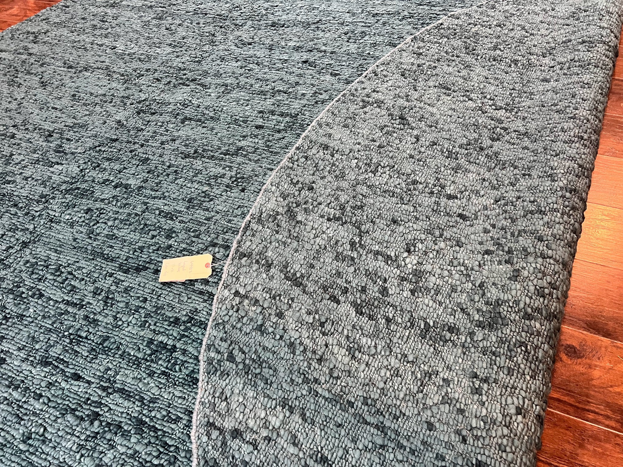 Large Round Indian Rug 11x11, Teal, Vintage Handmade Wool Carpet by Jewel Rugs
