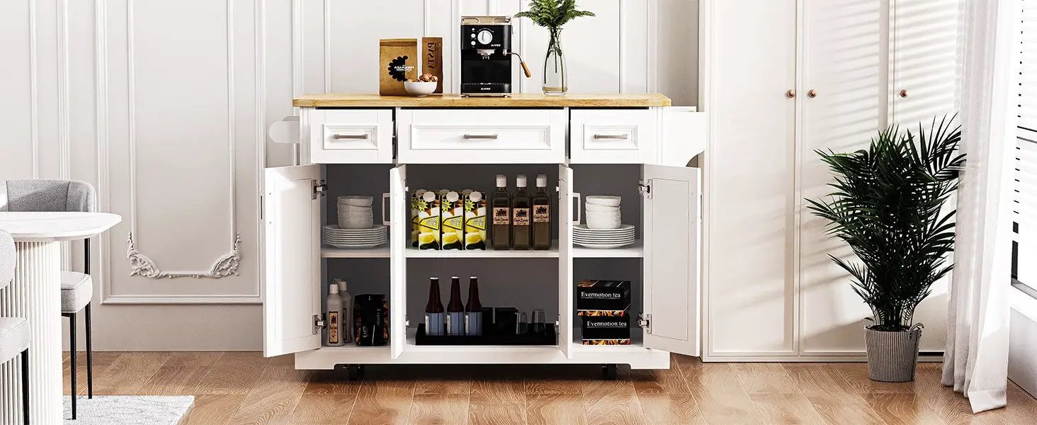 K&K 54-Inch Large Kitchen Island with Rubber Wood Drop Leaf by HouseOfZazla