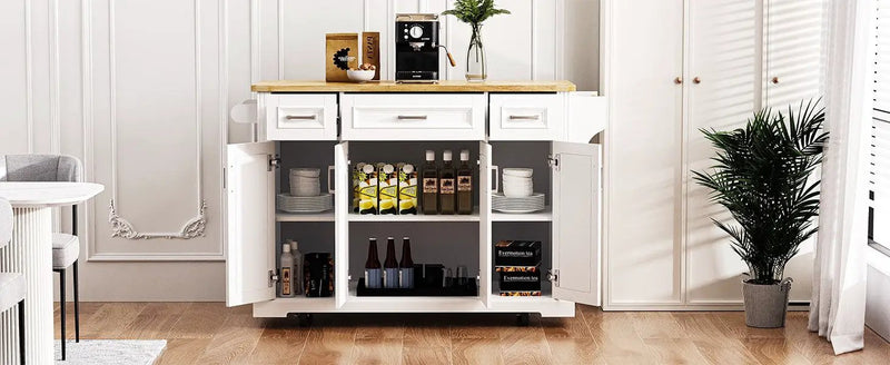 K&K 54-Inch Large Kitchen Island with Rubber Wood Drop Leaf by HouseOfZazla