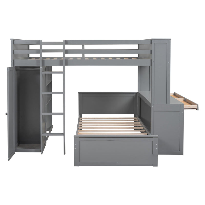 Loft Bed With A Twin Size Standalone Bed, Shelves, Desk, And Wardrobe by HouseOfZazla