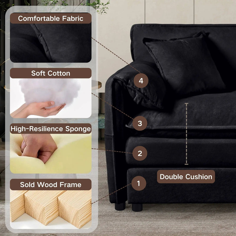Modern Comfy Deep Seat Modular Sectional Sofa Cloud Couch With Ottoman by Unique Piece Furniture