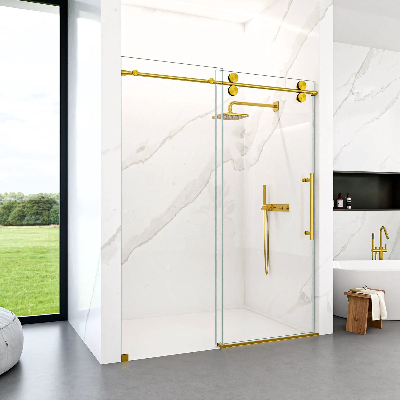 Frameless Single Sliding Shower Door With Clear Tempered Glass by HouseOfZazla