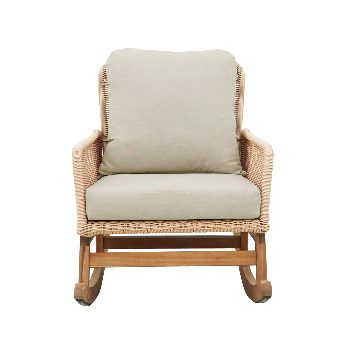 Contemporary Minimalist Wicker Rocking Chair With Soft Cushions And Durable Wooden Frame by HouseOfZazla
