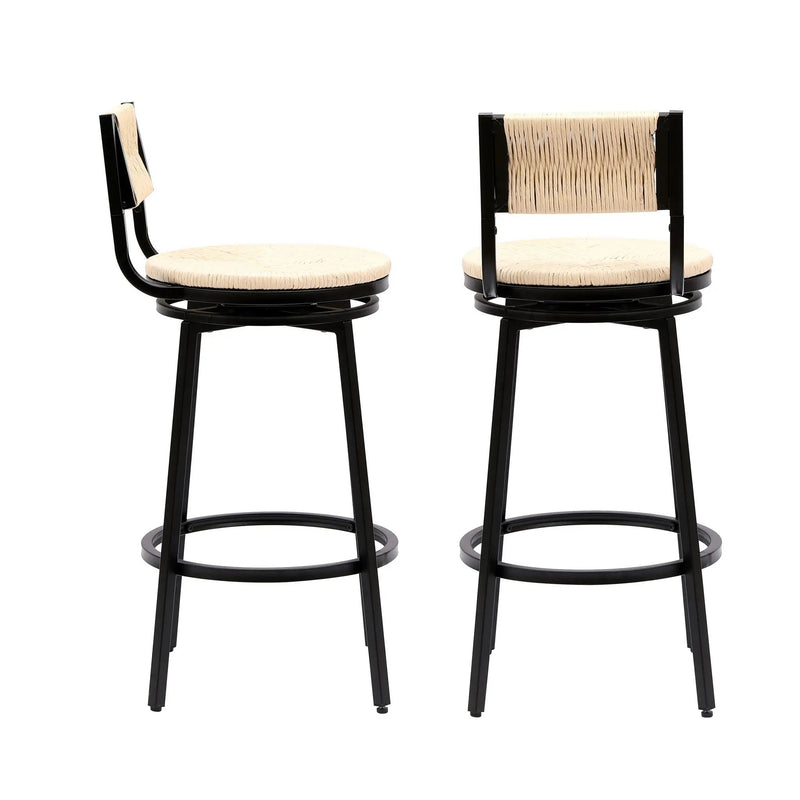 Bar Stools Swivel Counter Chairs With Metal Frame Hand Woven Paper Rope Dining Barstools For Kitchen Counter (Set of 2) by Unique Piece Furniture