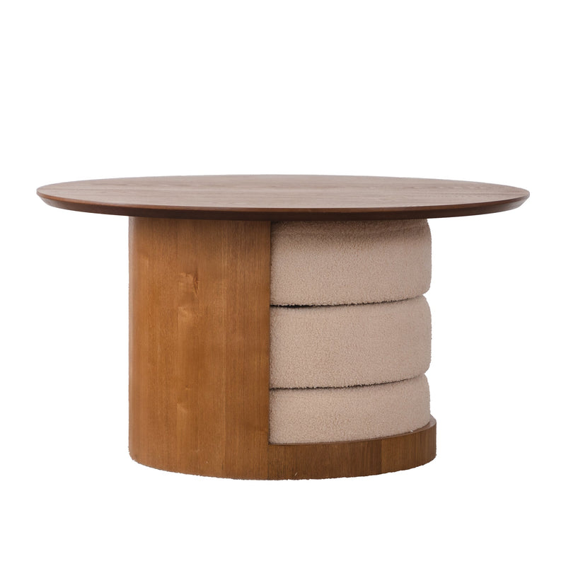 31.5" Round Wood Coffee Table with 3 Teddy Fabric Nesting Stools by HouseOfZazla