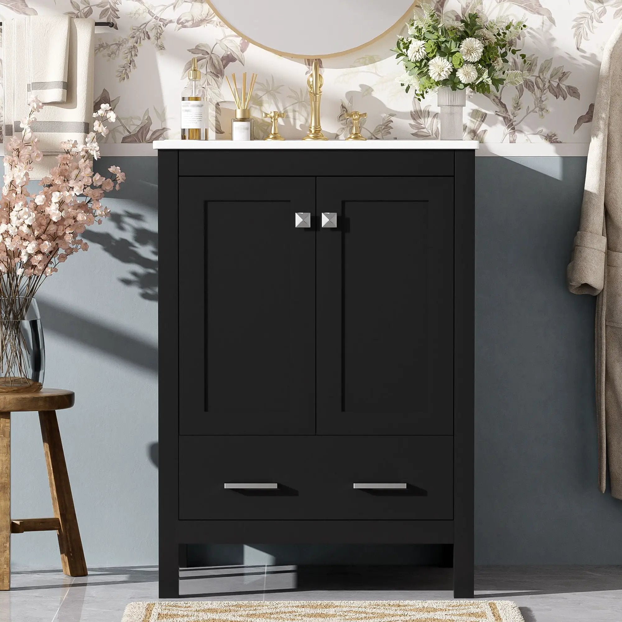 Bathroom Vanity With Integrated Undermount Ceramic Sink, 2 Doors And 1 Drawer, Soft Close Hinges