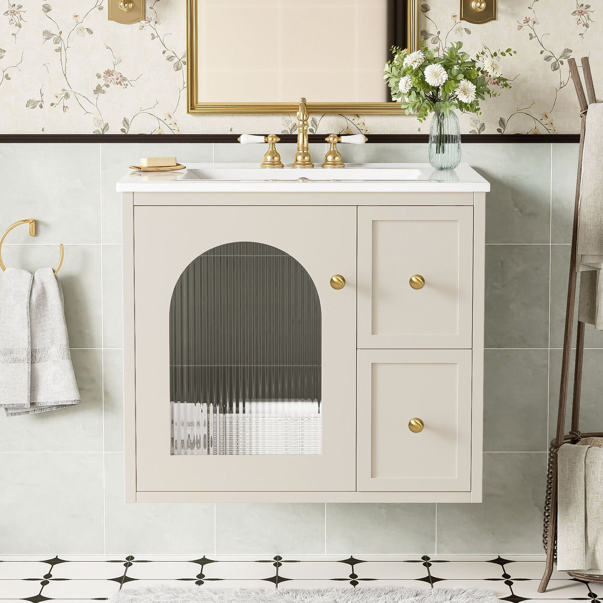 Wall-Mounted Bathroom Vanity Set With Sink, 2 Drawers And Soft-Close Door, photo 13 of 21