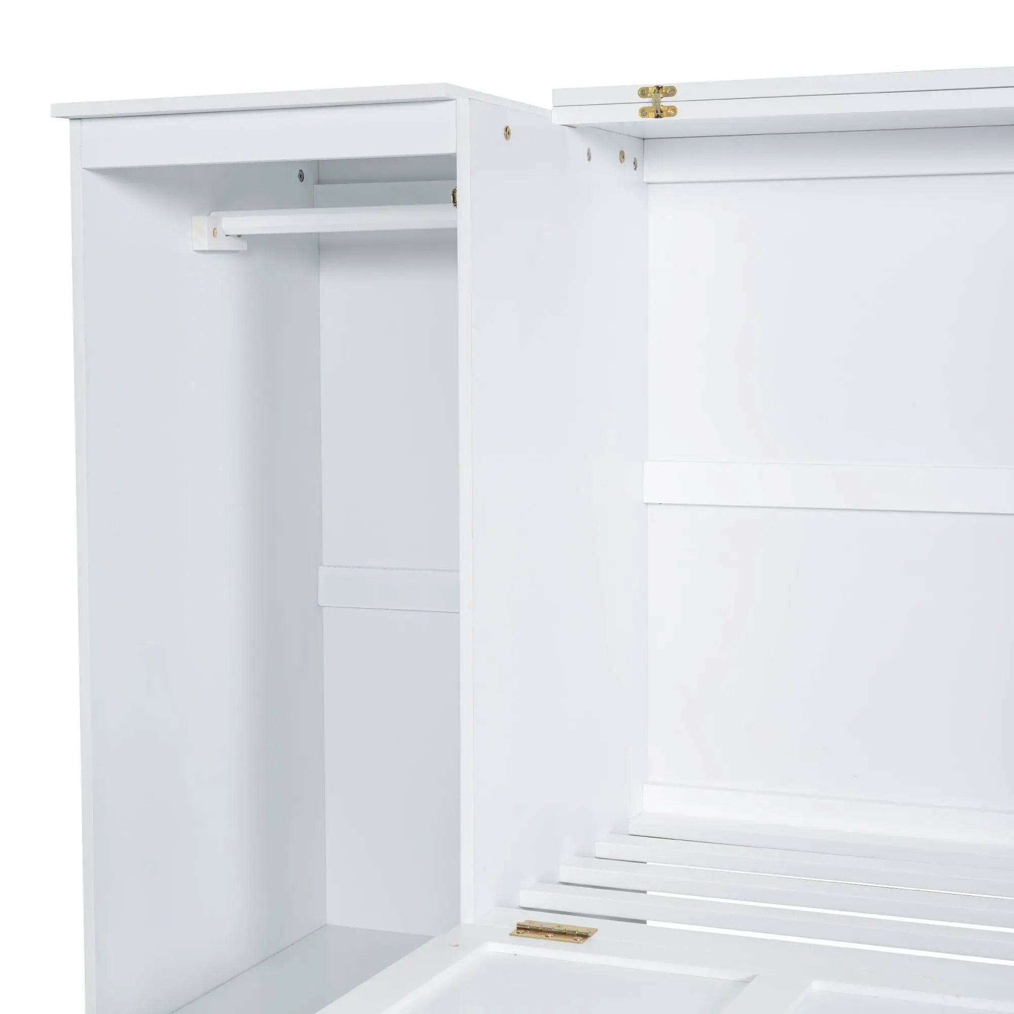 Twin Size Murphy Bed With Bedside Shelves And Wardrobe - White
