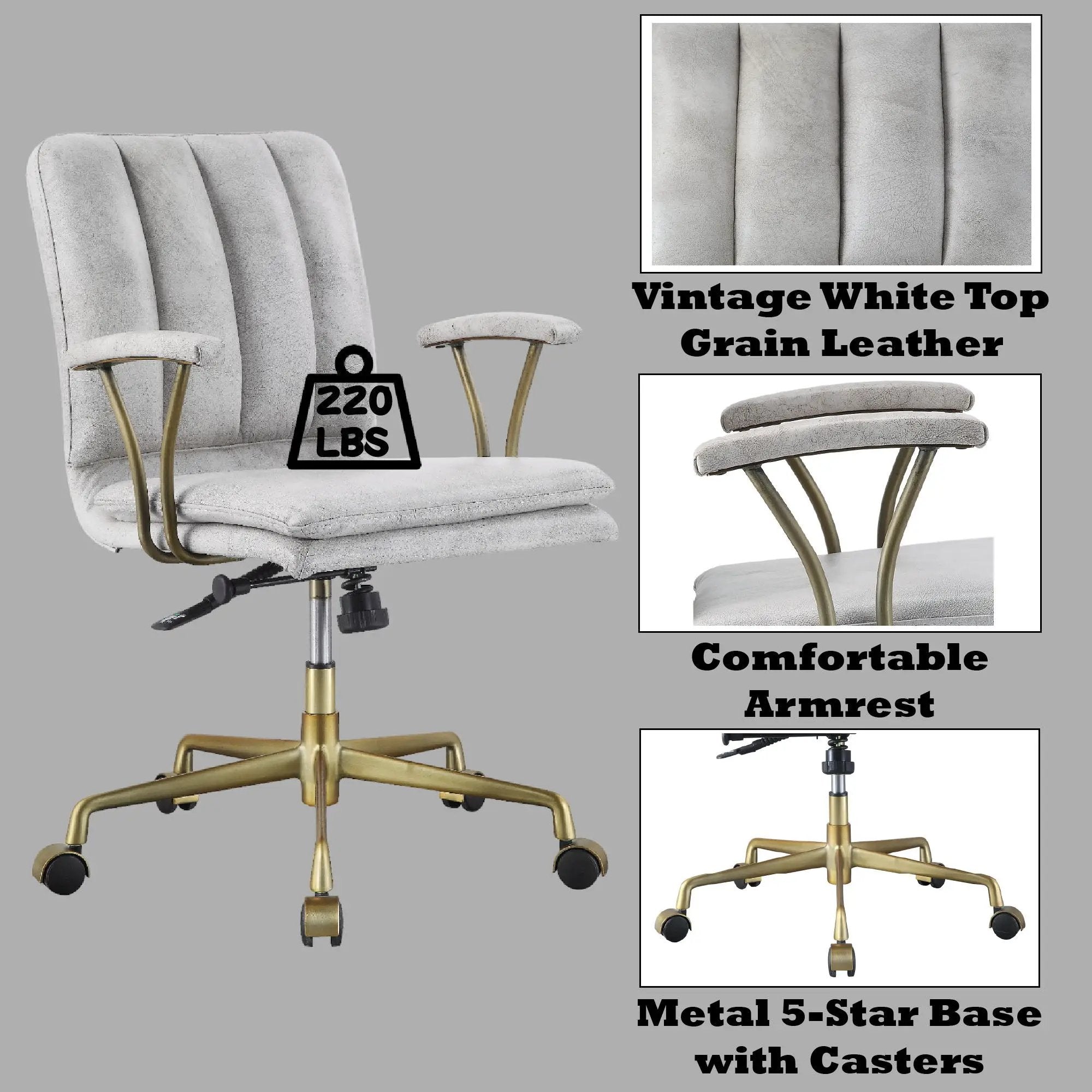 Damir Vintage Top Grain Leather Office Chair - Antique White by HouseOfZazla