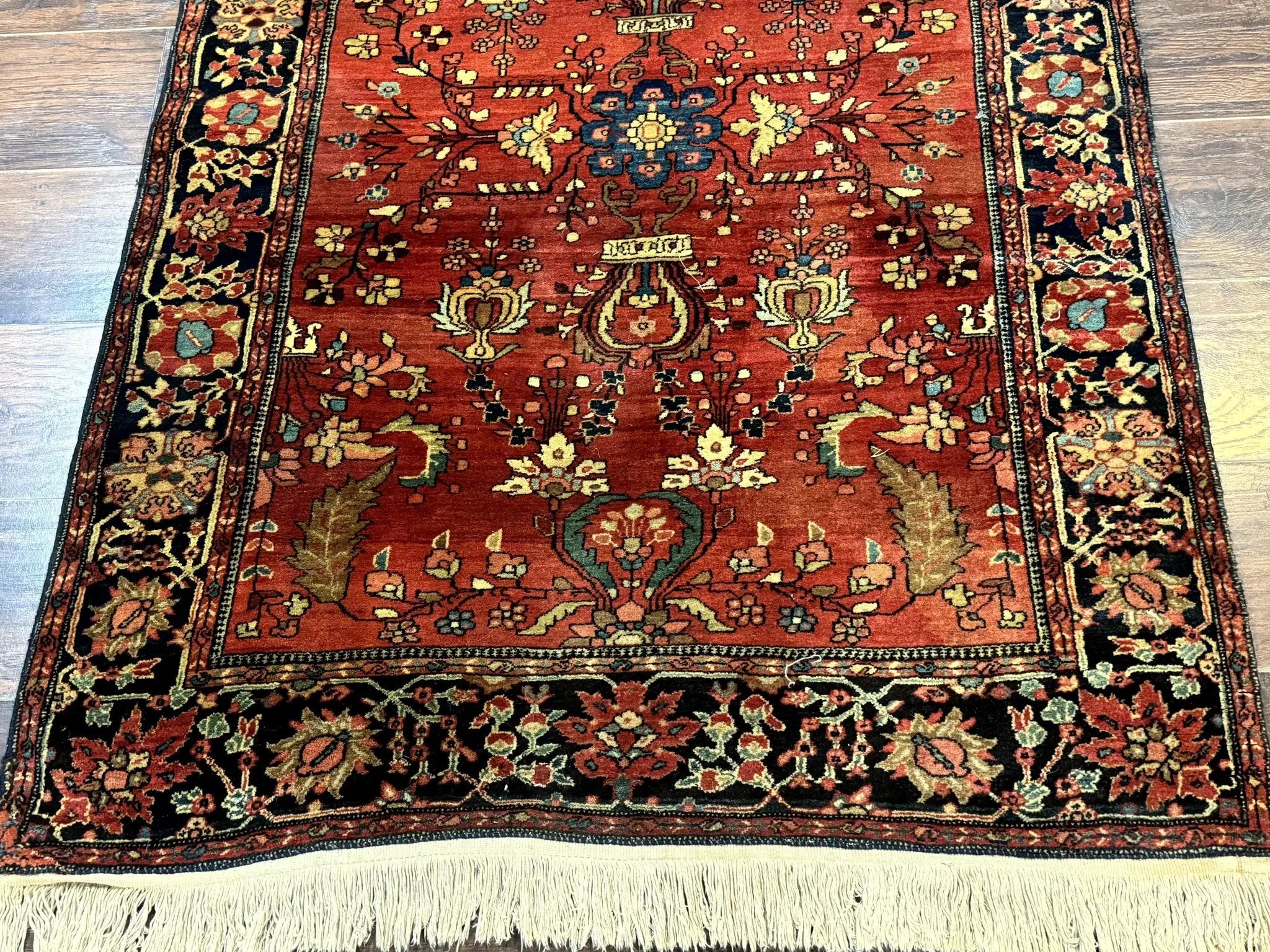 Antique Persian Farahan Sarouk Rug 3.6 x 5, Red, Floral, Traditional Rug, Fine 210 KPSI by Jewel Rugs