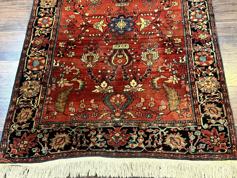 Antique Persian Farahan Sarouk Rug 3.6 x 5, Red, Floral, Traditional Rug, Fine 210 KPSI by Jewel Rugs
