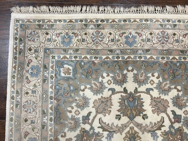 Indo Persian Rug 4x6, Floral Medallion, Beige, Handmade Wool Vintage Carpet 4 x 6 ft by Jewel Rugs