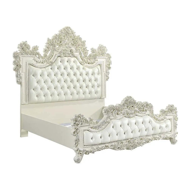 Adara - Eastern King Bed - Pearl White Synthetic Leather & Antique White by Unique Piece Furniture