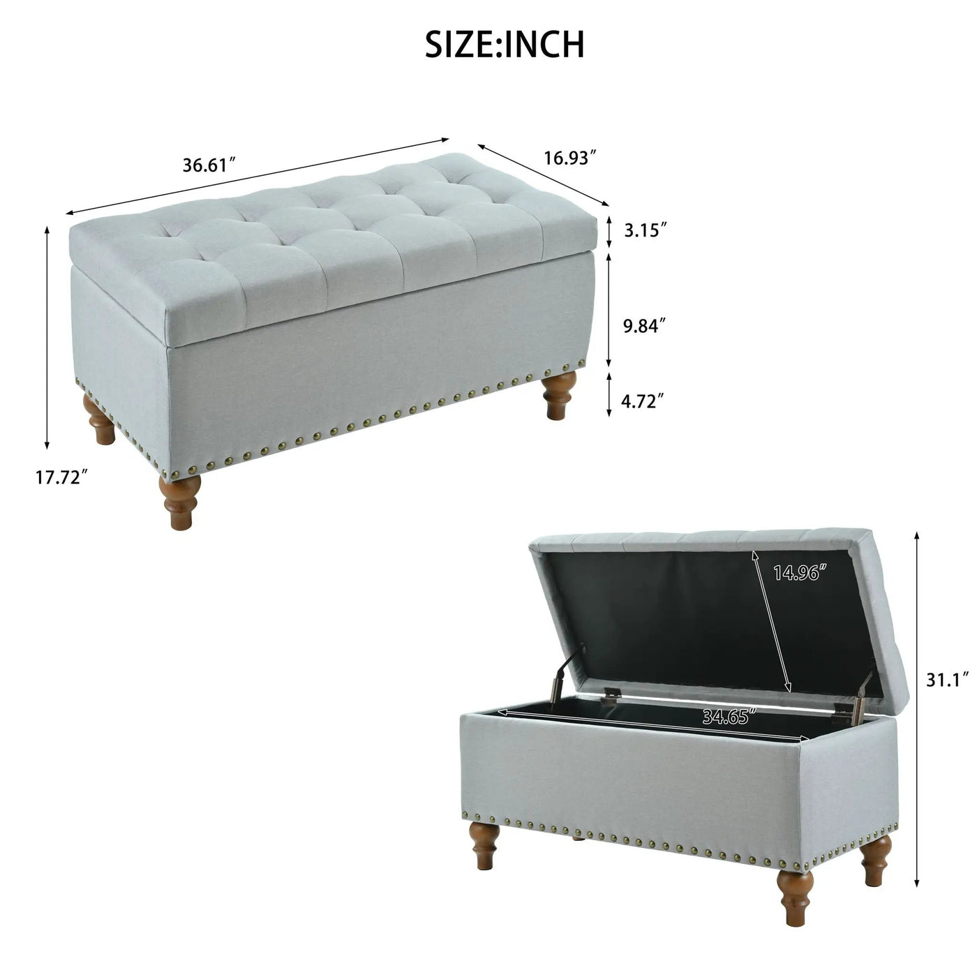 Upholstered Ottoman With Storage And Rivet Trim by HouseOfZazla
