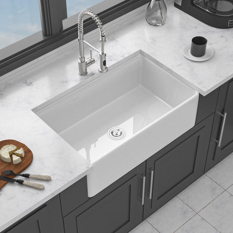 Kitchen Sink Workstation 33" Single Bowl Sink With Work Surface - White by HouseOfZazla