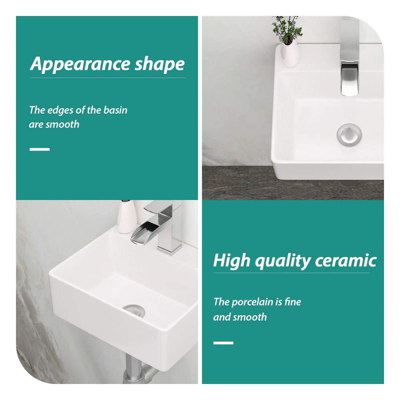 Ceramic Rectangle Wall Mount Bathroom Sink With Single Faucet Hole by HouseOfZazla