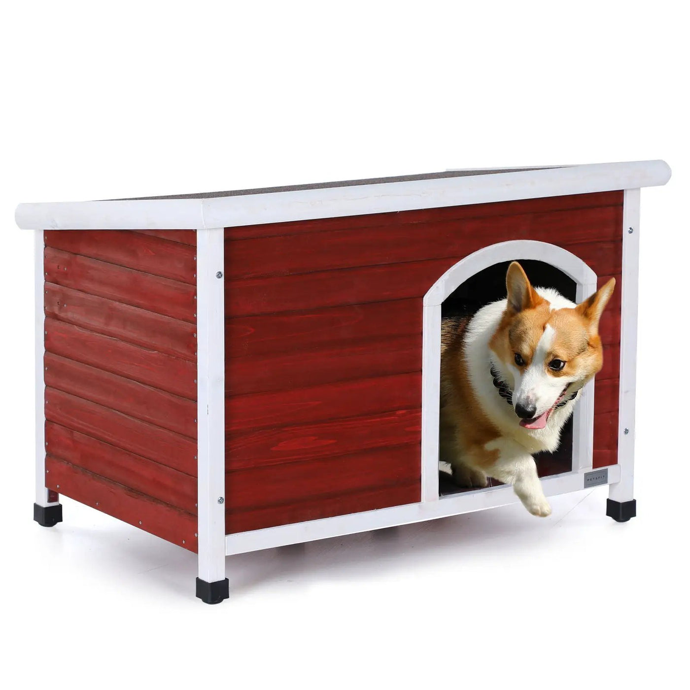 Medium Wooden Outdoor Dog House, Waterproof Roof, Elevated Floor, Adjustable Plastic Feet by HouseOfZazla