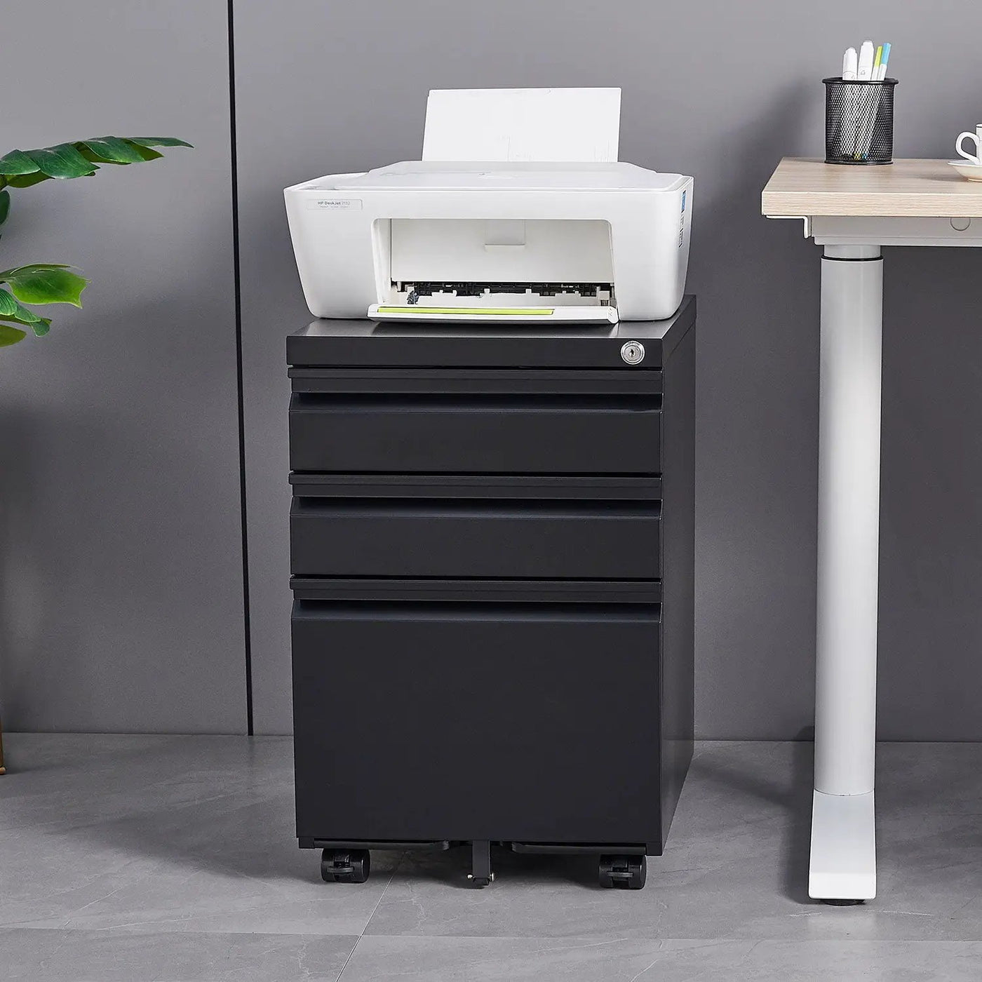Contemporary 3 Drawer Mobile Filing Cabinet With Lock, Metal Office Storage For Legal / Letter Size by Unique Piece Furniture