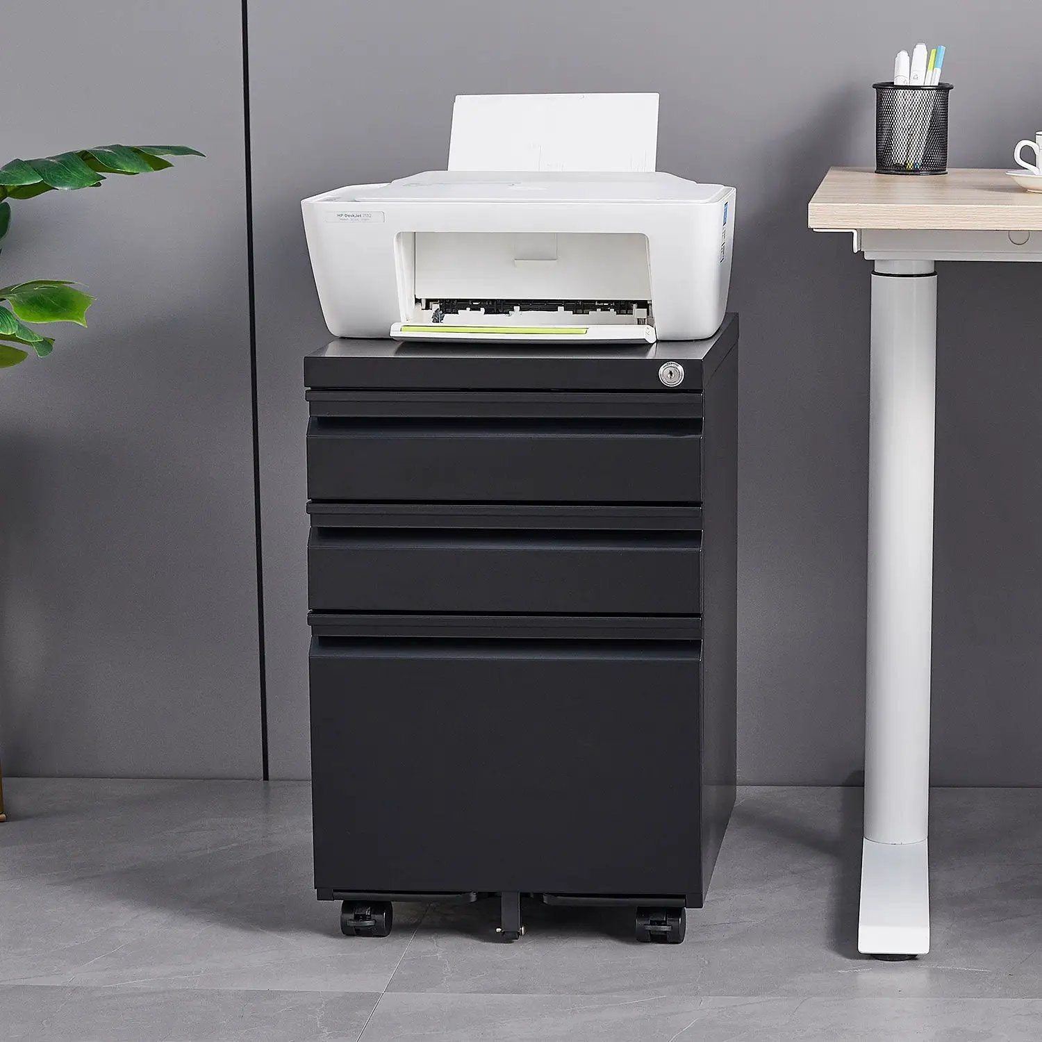 Contemporary 3 Drawer Mobile Filing Cabinet With Lock, Metal Office Storage For Legal / Letter Size by Unique Piece Furniture