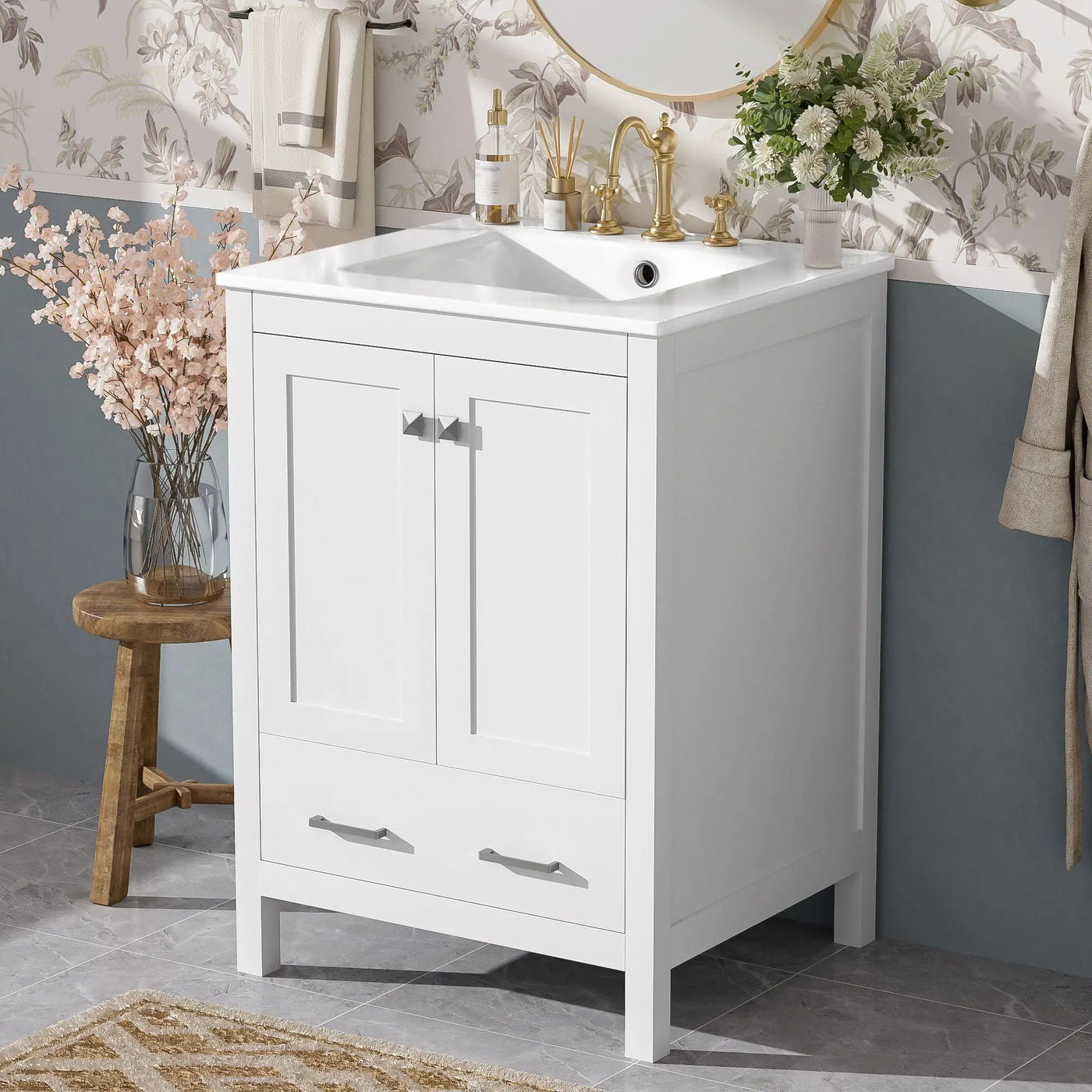 Bathroom Vanity With Integrated Undermount Ceramic Sink, 2 Doors And 1 Drawer, Soft Close Hinges by Unique Piece Furniture