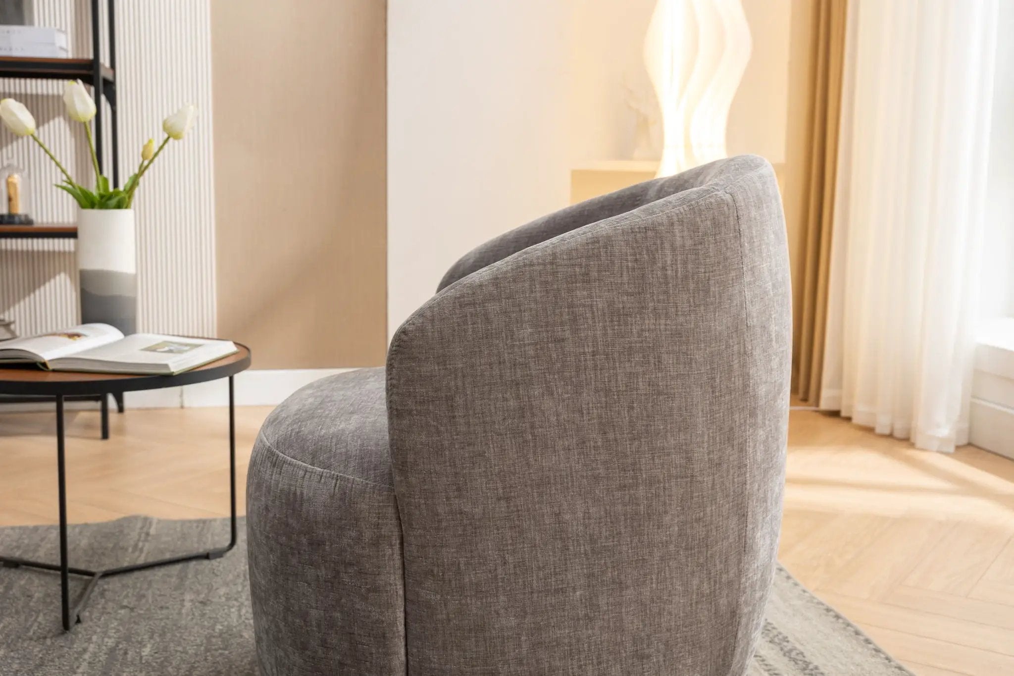 Fabric Swivel Accent Armchair Barrel Chair With Powder Coating Metal Ring by HouseOfZazla