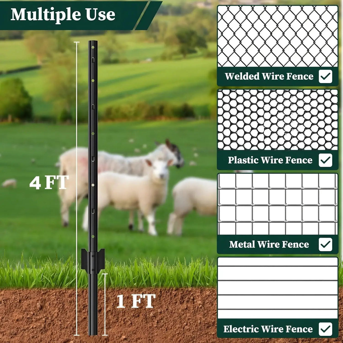 4 Foot U-Shaped Metal Garden Fence Posts Set for Wire Mesh Fencing by HouseOfZazla